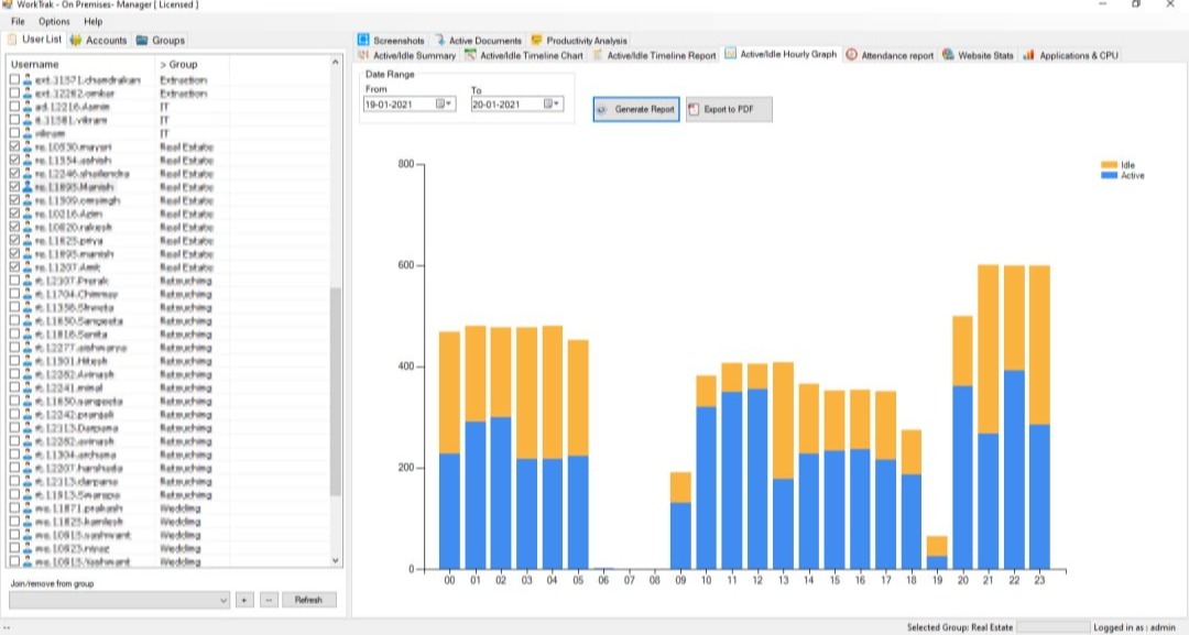 Worktrak_On Premises_Active and idle time reporting