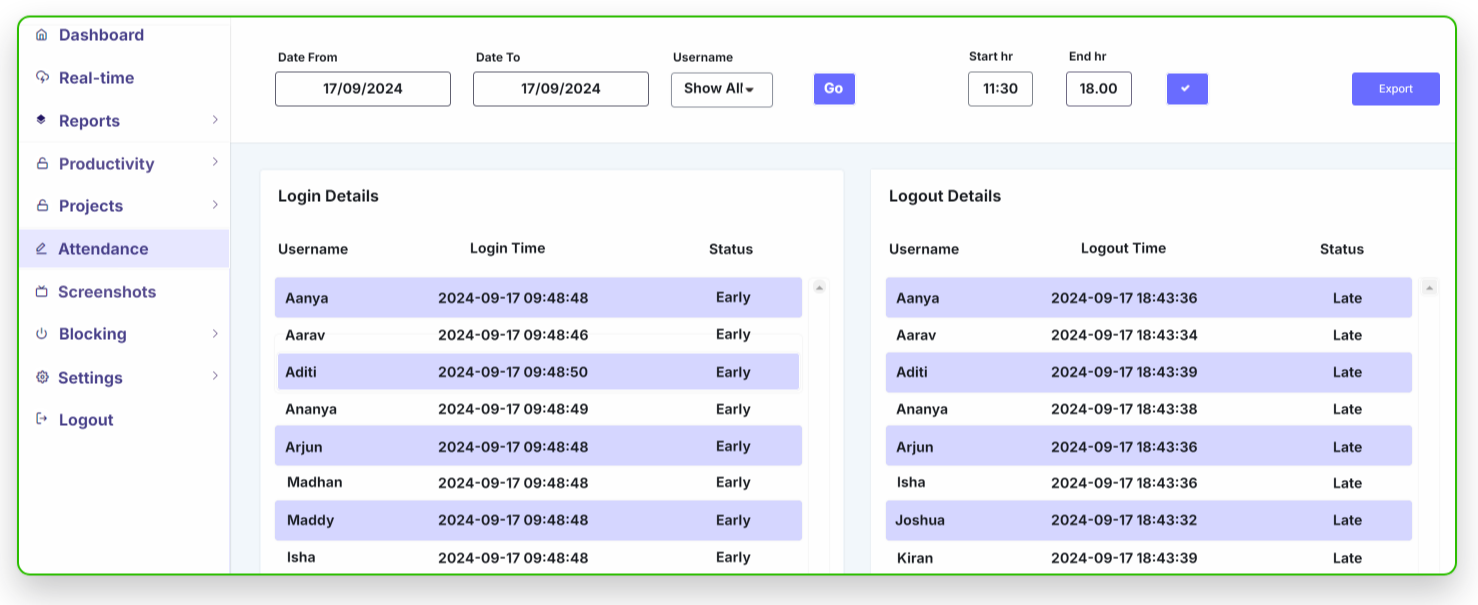 Worktrak_On Cloud_Attendance Report