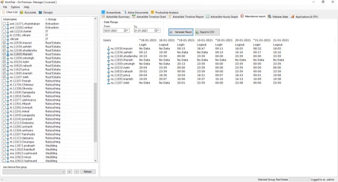 Worktrak_On Premises_Attendance reporting